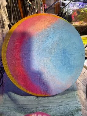 Hand-Painted Round Abstract Wall Art — Pink, Blue, Gold